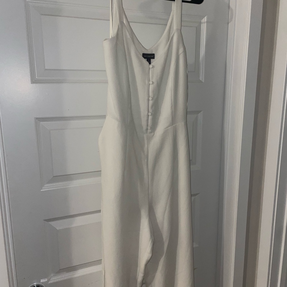 White Button-Front Jumpsuit